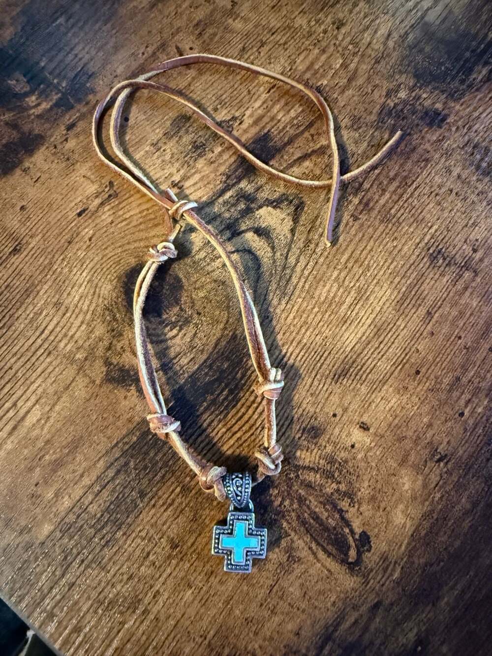 Unbranded Sterling Silver 925 Turquoise Cross Leather Cord Necklace